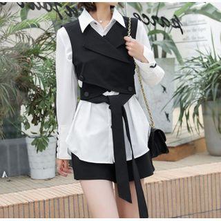 Set: Plain Shirt + Asymmetrical Vest + Shorts