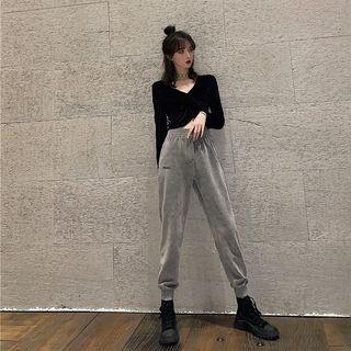 Long-sleeve Velvet Crop Top / Sweatpants