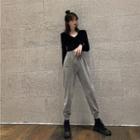 Long-sleeve Velvet Crop Top / Sweatpants