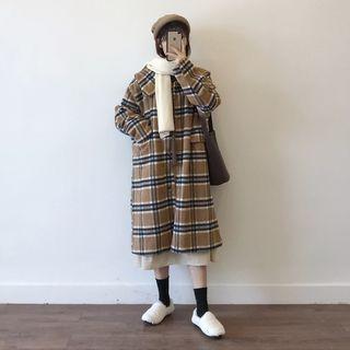 Plaid Long Button Coat As Shown In Figure - One Size