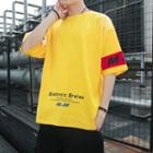 Elbow-sleeve Paneled Letter T-shirt