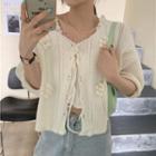 Puff-sleeve Cable-knit Cardigan White - One Size
