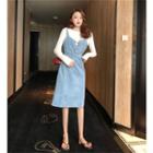 Crew-neck Long-sleeve T-shirt / Spaghetti Strap A-line Dress