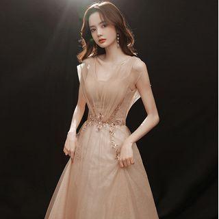 Sleeveless Sequin Mesh A-line Evening Gown (various Designs)