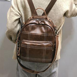 Faux Leather Plaid Rivet Backpack