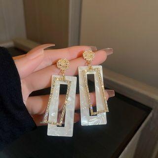 Rectangle Rhinestone Acrylic Dangle Earring 1 Pair - Dangle Earring - Silver Pin - Rectangle - Gold - One Size