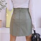 Faux-leather Mini Skirt In Khaki
