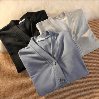Long Sleeve Plain Button-up Sweatshirt