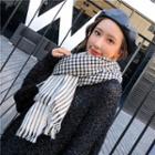 Plaid Fringed Scarf Black & White - One Size