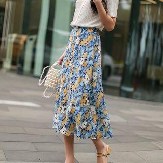 Chiffon Print Medium Maxi A-line Skirt