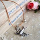 Silver Flying Pigeon Leather Necklace