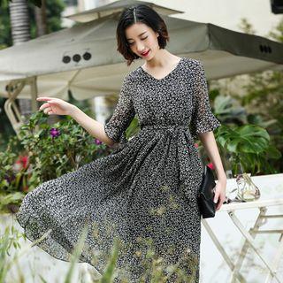 Bell-sleeve Tie-waist Maxi-dress