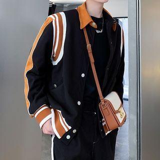 Color Block Crop Baseball Jacket