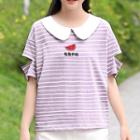 Short-sleeve Collared Striped Top