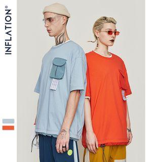 Couple Drawstring-hem Pocket T-shirt