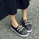 Sequined Faux Pearl Velcro Sneakers