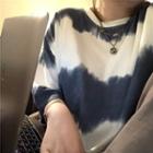 Elbow-sleeve Tie Dye T-shirt Blue & White - One Size