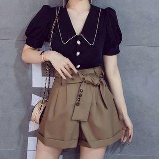 Set Of 2: V-neck Top + Shorts