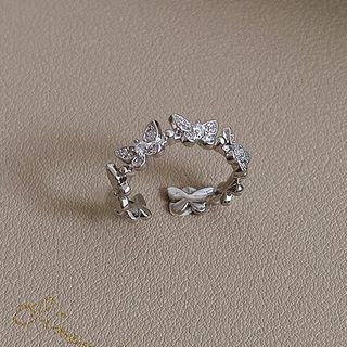Butterfly Rhinestone Open Ring 01 - White - One Size