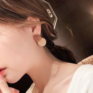 Tweed Fabric Disc Dangle Earring