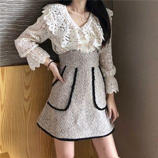 Long-sleeve Lace Top / Mini A-line Suspender Dress