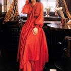 Tie-neck Long-sleeve Maxi A-line Dress