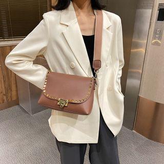 Wide Strap Studded Flap Crossbody Bag