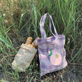Fruit Applique Plaid Tote Bag