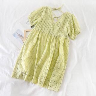 V-neck Crochet Short-sleeve Dress