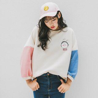 Color Block Cartoon Sweatshirt Almond - One Size