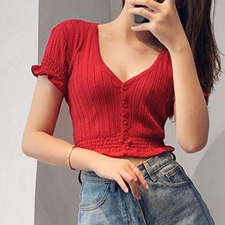 V-neck Short-sleeve Cropped Cardigan