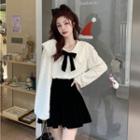 Retro Bow Peter Pan Collar Shirt / A-line Mini Skirt