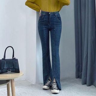 High Waist Slit Flared Jeans