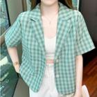 Short-sleeve Plaid Single-breasted Blazer