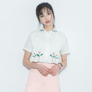 Flower Embroidered Short Sleeve Shirt