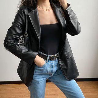 Lapel Pu Leather Jacket
