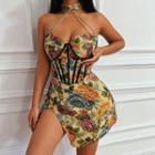 Halter Floral Mini Corset Dress