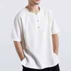 Buttoned Linen Short-sleeve T-shirt