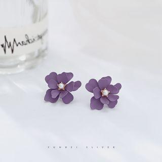 925 Sterling Silver Floral Stud Earring 1 Pair - Earrings - Floral - Purple - One Size