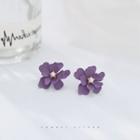 925 Sterling Silver Floral Stud Earring 1 Pair - Earrings - Floral - Purple - One Size