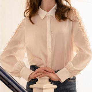 Puff-sleeve Floral Panel Blouse