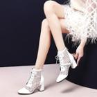 Mesh Paneled Lace-up Chunky Heel Short Boots