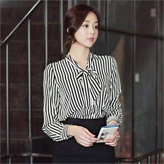 Tie-neck Stripe Blouse