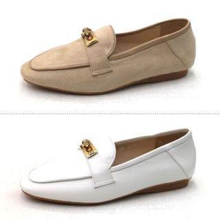 Metal-embellished Suedette Loafers