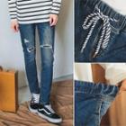 Drawstring-waist Distressed Slim-fit Jeans