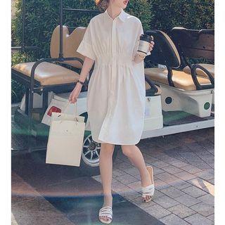 Short-sleeve Ruched Shirt Dress