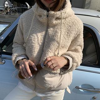 Sherpa-fleece Panel Zip Hoodie Cream - One Size