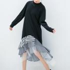 Patterned Hem Midi Pullover Dress Black - One Size