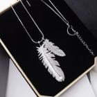 Rhinestone Feather Pendant Necklace B0114 - Silver - One Size