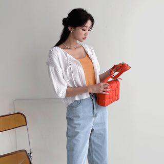 Short-sleeve Lace-up Cardigan